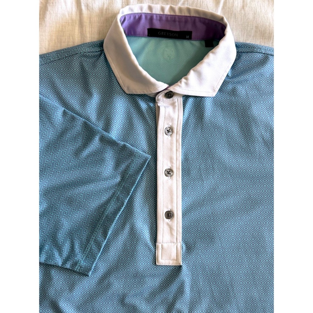 Greyson Polo Shirt Mens Medium Blue Geometric Diamond Print Short Sleeve Golf